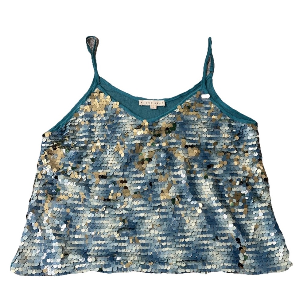 Blush Noir Boutique Women’s teal sequin California Bohemian Hippie Love Blouse L - Picture 3 of 12